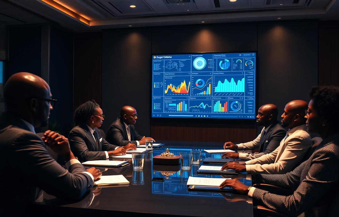 Executives reviewing growth analytics in a boardroom